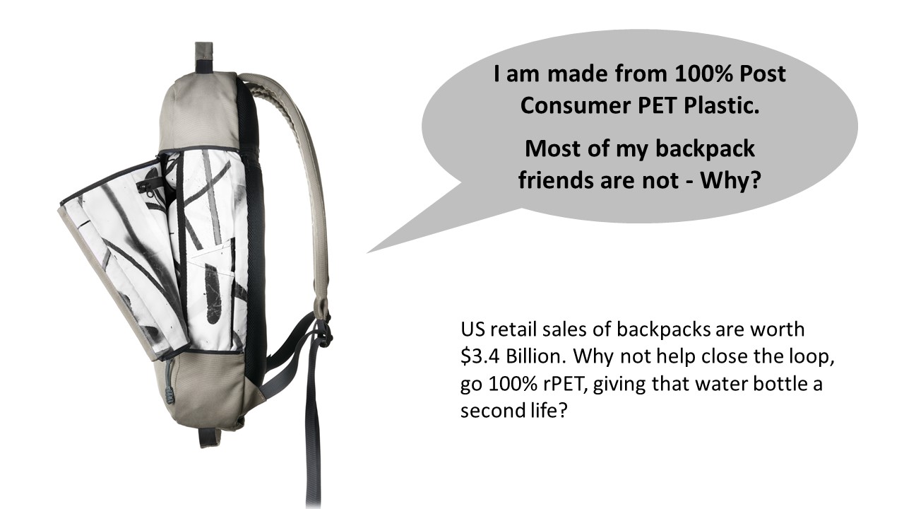 post consumer recycled plastic products backpack