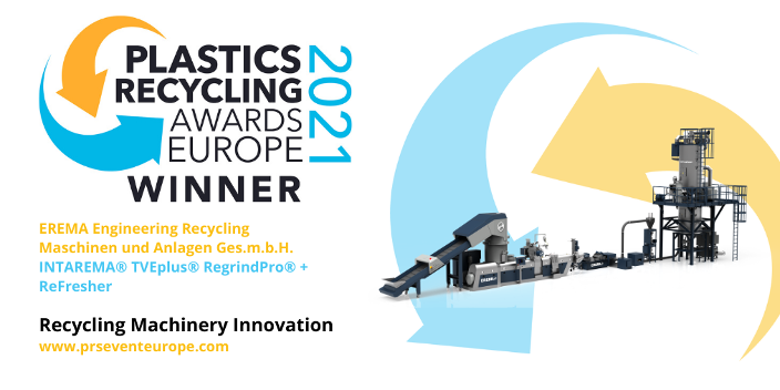 EREMA has been awarded at the Plastics Recycling Awards Europe for Post-consumer HPDE Technologies